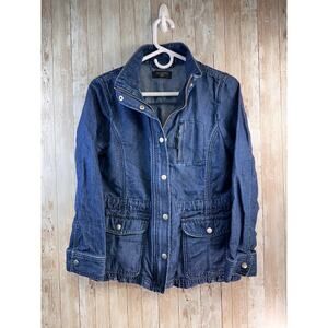 Talbots Denim Jacket S Blue Dark‎ Wash Snap Full Zip Cinch Waist Inside Pockets
